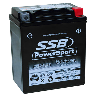 SUPER START RTX7L-BS - MOTORCYCLE AND POWERSPORTS BATTERY (YTX7L-BS) AGM 12V 6AH 175CCA BY SSB HIGH PERFORMANCE
