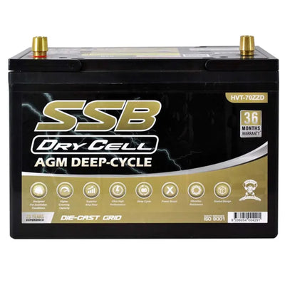 SUPER START HVT-70ZZD - AGM BATTERY DEEP CYCLE DUAL PURPOSE 12V 105AH 780CCA BY SSB (27X MF) ULTRA HIGH PERFORMANCE