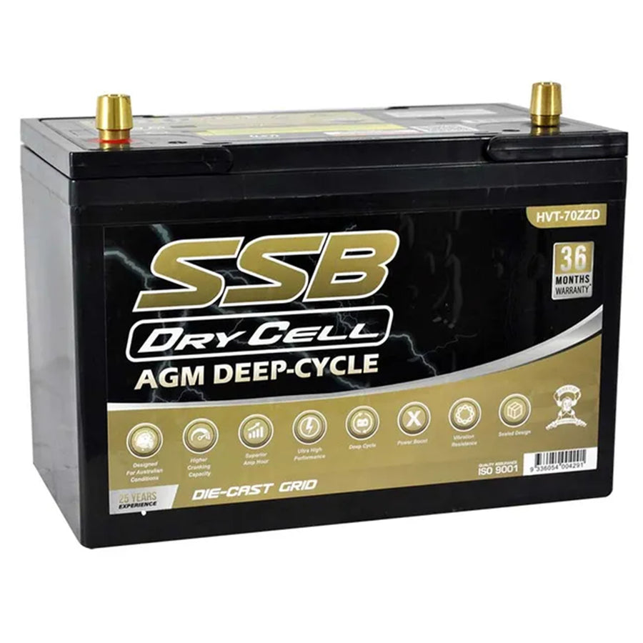 SUPER START HVT-70ZZD - AGM BATTERY DEEP CYCLE DUAL PURPOSE 12V 105AH 780CCA BY SSB (27X MF) ULTRA HIGH PERFORMANCE