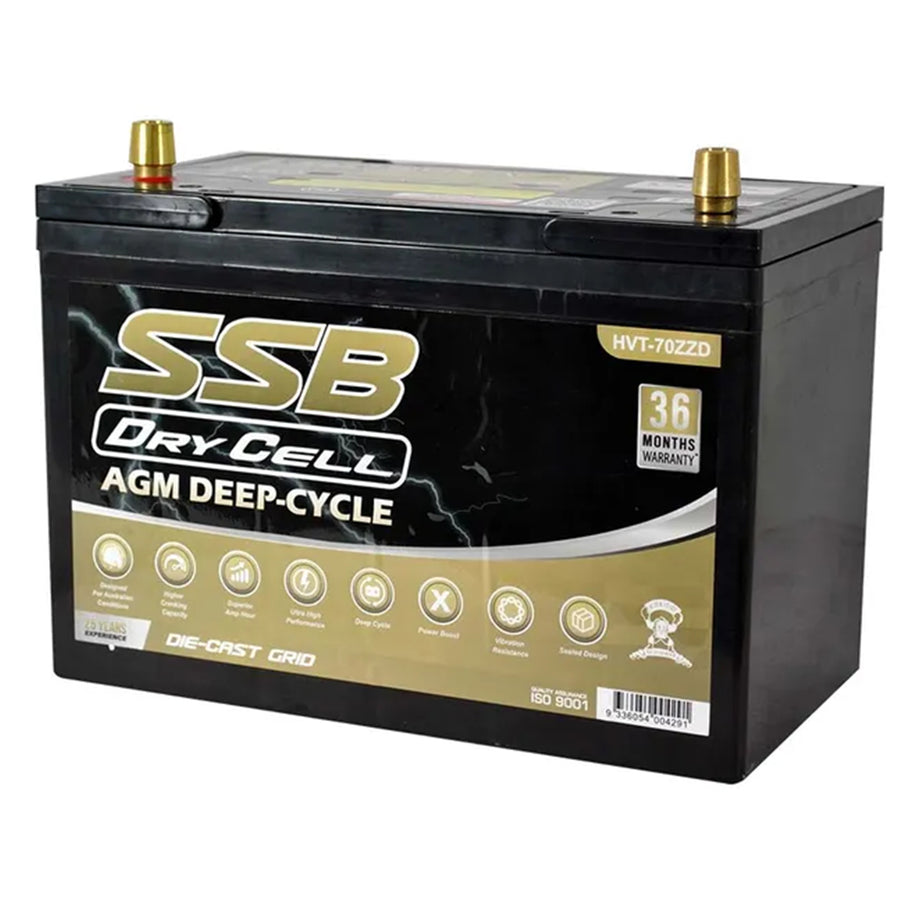 SUPER START HVT-70ZZD - AGM BATTERY DEEP CYCLE DUAL PURPOSE 12V 105AH 780CCA BY SSB (27X MF) ULTRA HIGH PERFORMANCE