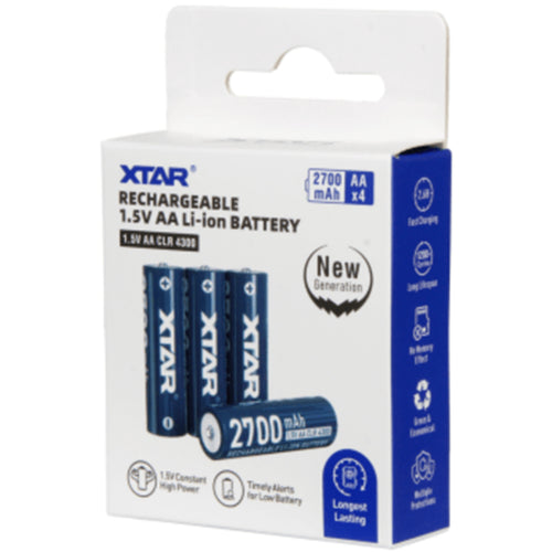 XTAR AA Lithium Rechargeable Battery 4 Pack 1.5V 2700MAH 4300mWH (Li-ion)