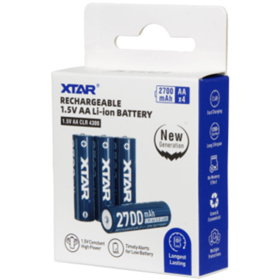 XTAR AA Lithium Rechargeable Battery 4 Pack 1.5V 2700MAH 4300mWH (Li-ion)