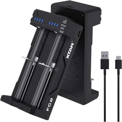 XTAR FC2 2-Slot Li-ion / NiMH Battery Charger USB-C, 0V Activation, LED 2A/1A/0.5A Charging Manual Select