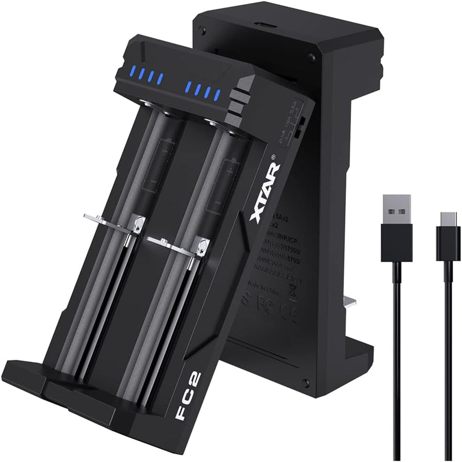 XTAR FC2 2-Slot Li-ion / NiMH Battery Charger USB-C, 0V Activation, LED 2A/1A/0.5A Charging Manual Select