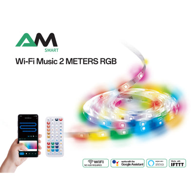 AM NewTechnologies WiFi TUYA SMART 2M RGB LED Strip with Remote Controller 30 LEDs/m, 120 degrees Beam angle, Cuttable every 6 LEDs