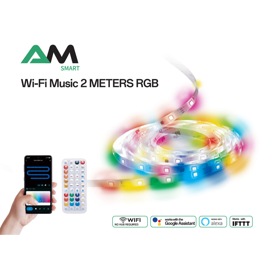 AM NewTechnologies WiFi TUYA SMART 2M RGB LED Strip with Remote Controller 30 LEDs/m, 120 degrees Beam angle, Cuttable every 6 LEDs