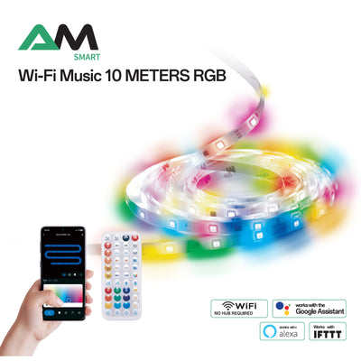 AM NewTechnologies WiFi TUYA SMART 10M RGB LED Strip with Remote Controller 30 LEDs/m, 120 degrees Beam angle, Cuttable every 6 LEDs