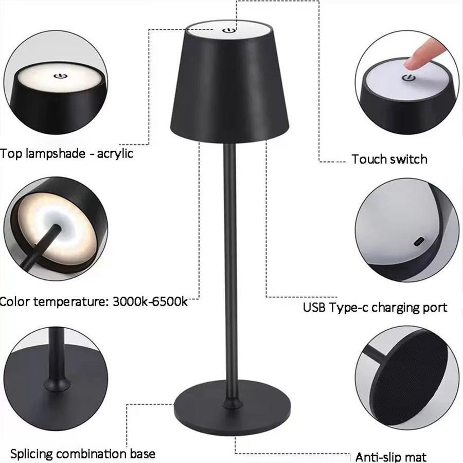 Highlight Rechargable Double-pole Touch Control LED Table Lamp