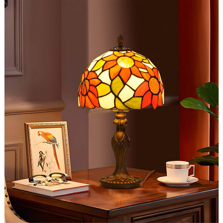 Highlight Tiffany Sunflower Handcrafted Stained Glass Table Lamp ,Light Bulb: E27 (excluded)