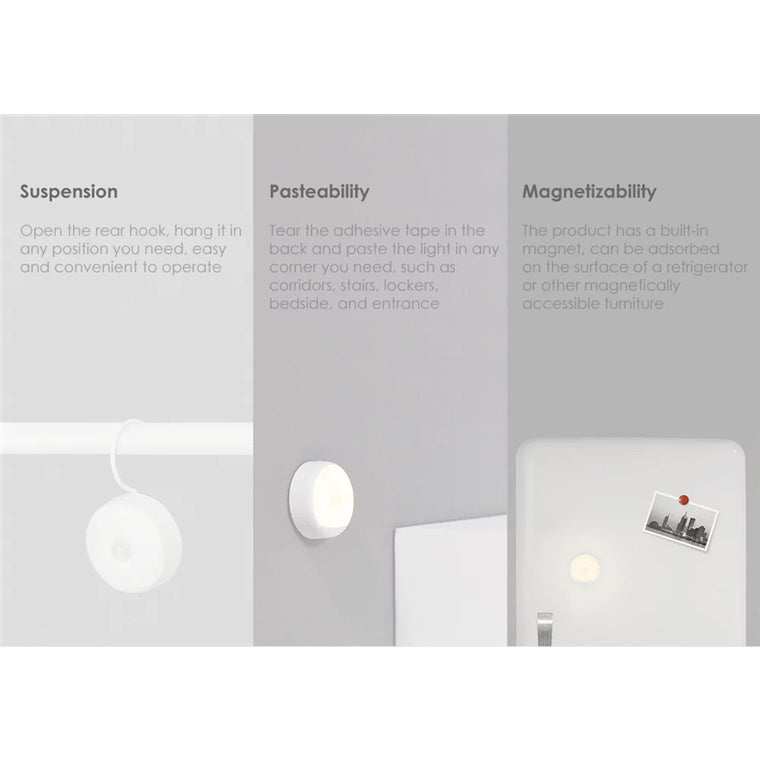Yeelight 3 Packs combo, Motion Sensor Nightlight USB Powered, 120 Days of Usage, Suspendible, Adhesive, Magnetic, Dual Sensors