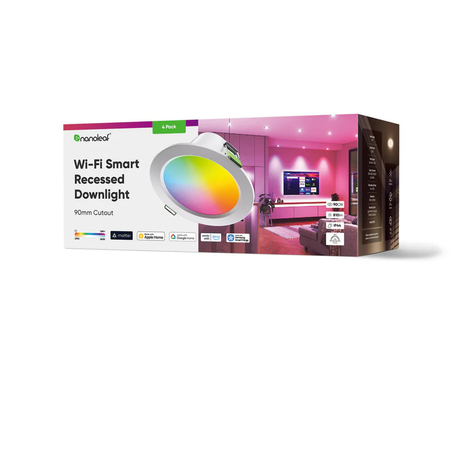 Nanoleaf Essentials Matter WiFi LED RGB Smart 3.5" Downlight (4 Pack) for Cutout: 90mm Max Lumens 900lm, RGB, Colour adjustable and Dimmable Remote Control Enabled,Matter over Wifi