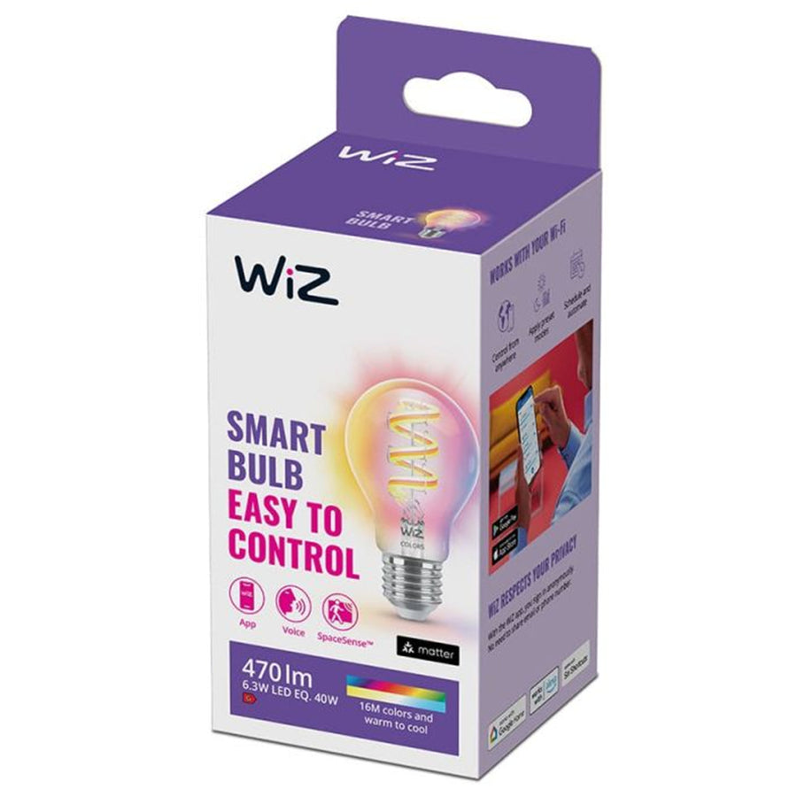 Philips WIZ267101 - WiZ Wi-Fi BLE 40W A60 E27 822-65 RGB Clear Bulb