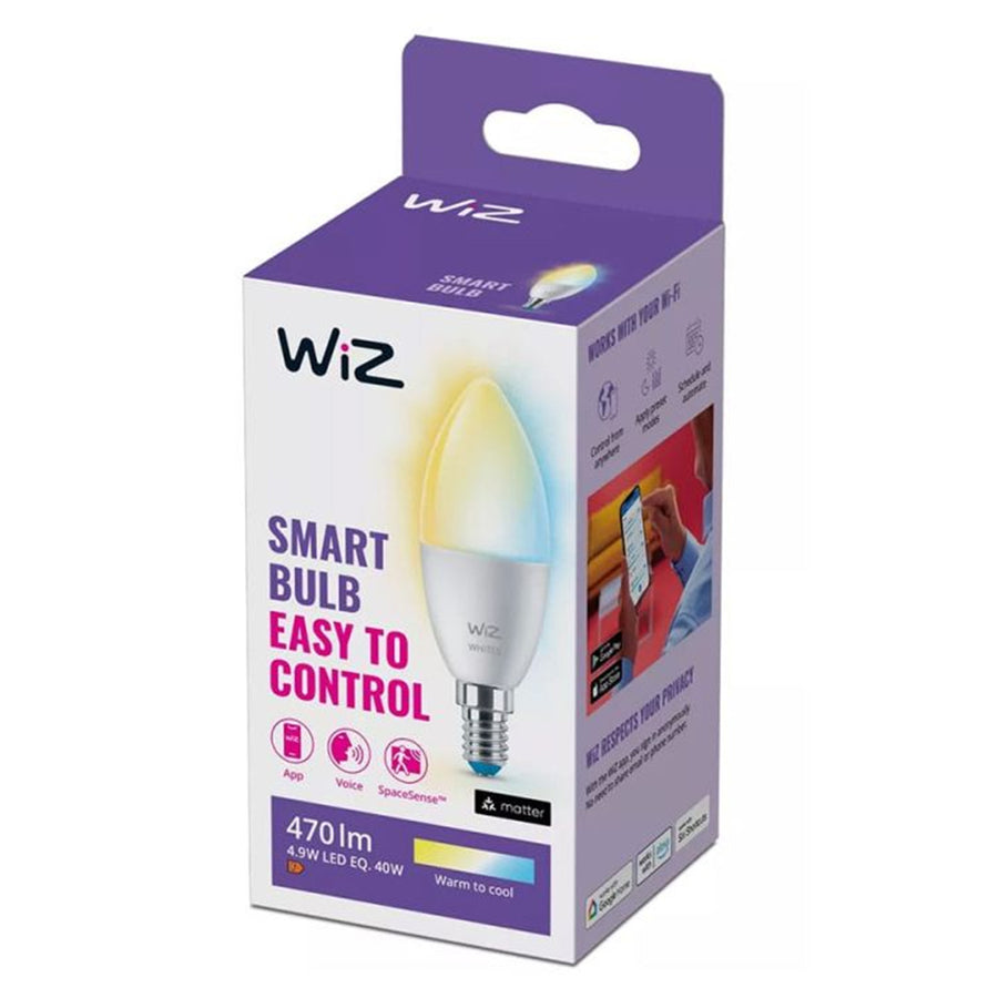 Philips WiZ Lighting WIZ448722 - WiZ Tunable White E14 C37 Candle Wi-Fi+ BT Bulb
