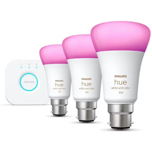 HUE468911 - Philips Hue Colour/White 11W A60 B22 3 Bulb Starter Kit