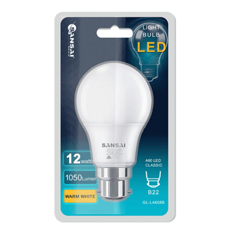 Sansai GL-LA608B LED Bulb A60-12W-B22-Warm White