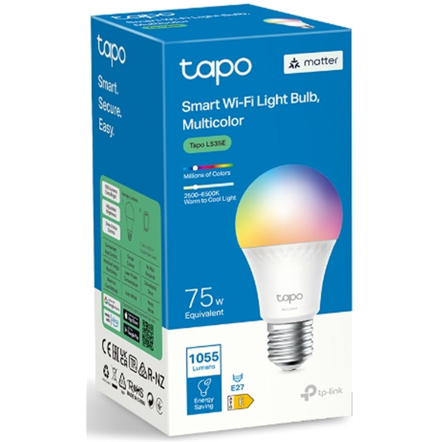 TP-Link Tapo L535E Smart Wi-Fi RGB LED Bulb, E27, 1055 Lumens, 2500-6500K, Dimmable, Matter-Certified