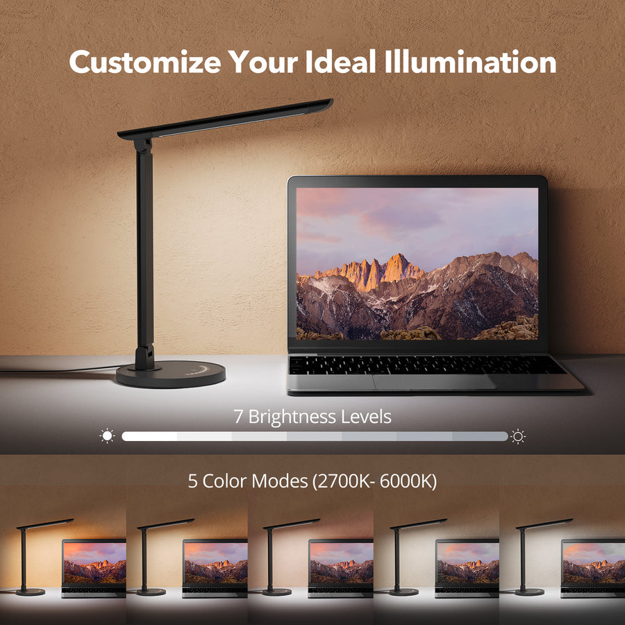 Taotronics TT-DL13 LED Desk Lamp (Black) Brightness: 510lm, Color Temperature: 2700K-6000K with one USB Output Port: DC 5V,1A