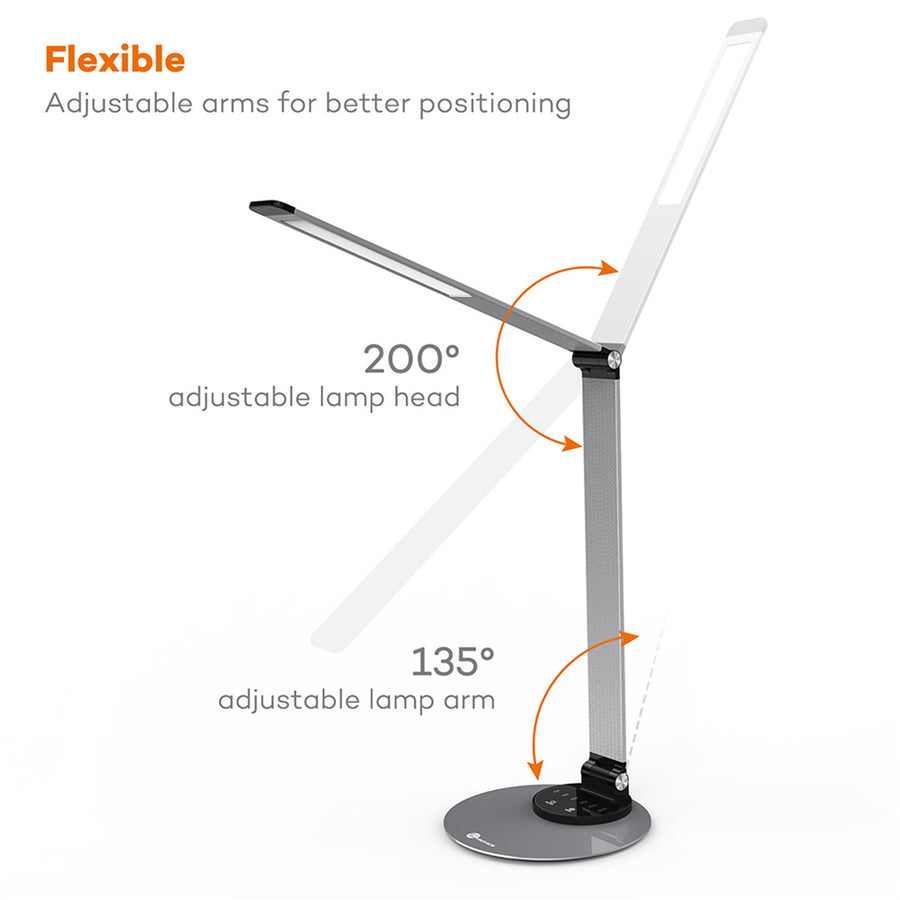 Taotronics TT-DL22 Dimmable Alluminum Alloy Desk Lamp - Grey Color Temperature 3000K-5000K with one USB Output Port: DC 5V ,1A