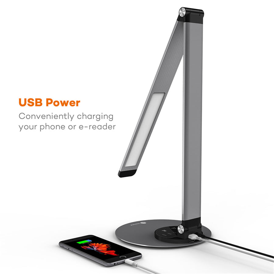 Taotronics TT-DL22 Dimmable Alluminum Alloy Desk Lamp - Grey Color Temperature 3000K-5000K with one USB Output Port: DC 5V ,1A