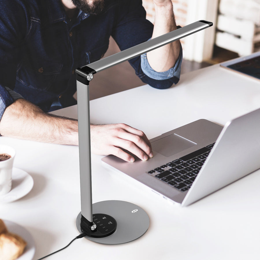 Taotronics TT-DL22 Dimmable Alluminum Alloy Desk Lamp - Grey Color Temperature 3000K-5000K with one USB Output Port: DC 5V ,1A