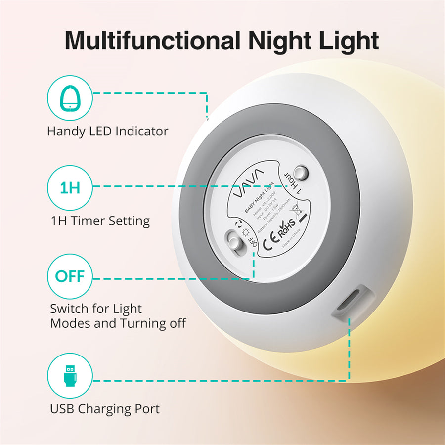 Taotronics VA-CL009 Baby Safe Dimmable Touch Control Night Light Soft light & smooth touch control - 8 velvety colors for you to choose from - 100 Hours long lasting rechargeable battery
