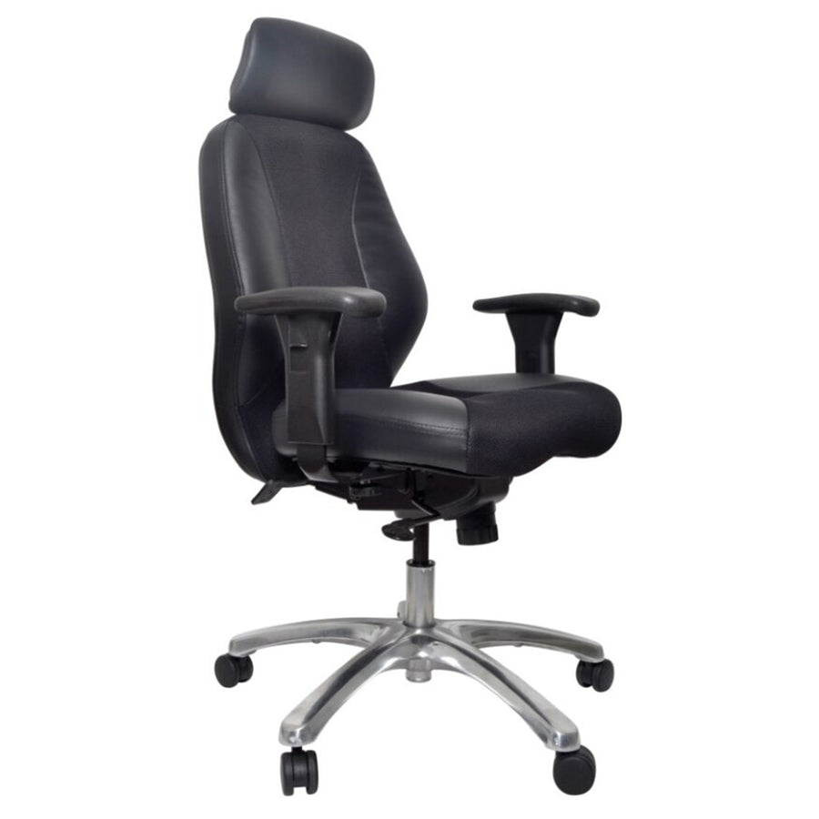 BURO 124-LM3 Everest Executive Chair - Leather & Mesh - Black - Adjustable Seat Height - Synchronised Seat and Backrest Angle with Locking Adjustments - Height & Width Adjustable Arms - Height Adjustable Headrest