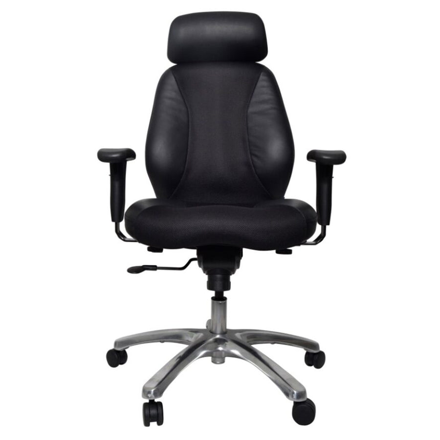 BURO 124-LM3 Everest Executive Chair - Leather & Mesh - Black - Adjustable Seat Height - Synchronised Seat and Backrest Angle with Locking Adjustments - Height & Width Adjustable Arms - Height Adjustable Headrest