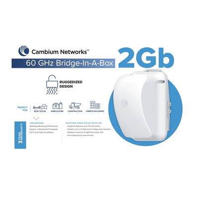 Cambium Networks Cambium cnWave 60 GHz Wireless Bridge in a Box 2Gbps Full Duplex Point to Point Wireless Backhaul