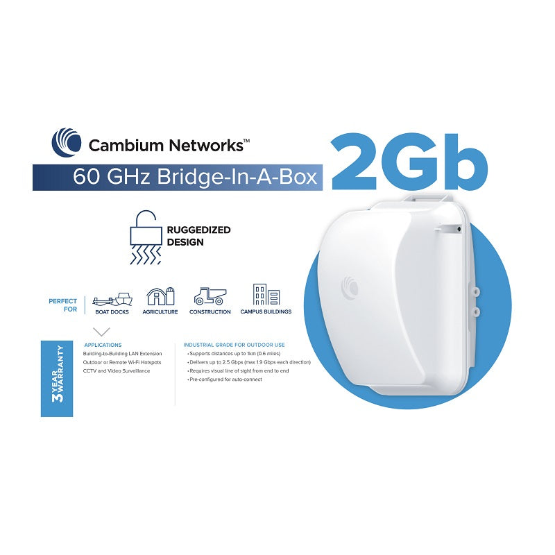 Cambium Networks C600510C033 - Cambium 60 GHz Wireless Bridge in a Box 2 Gb with ANZ Cord