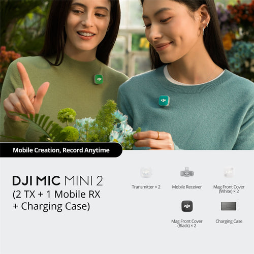 DJI Mic Mini 2 (2 TX + 1 Mobile RX + Charging Case) 2-Person Compact Digital Wireless Microphone System - Recorder for Camera & Smartphone