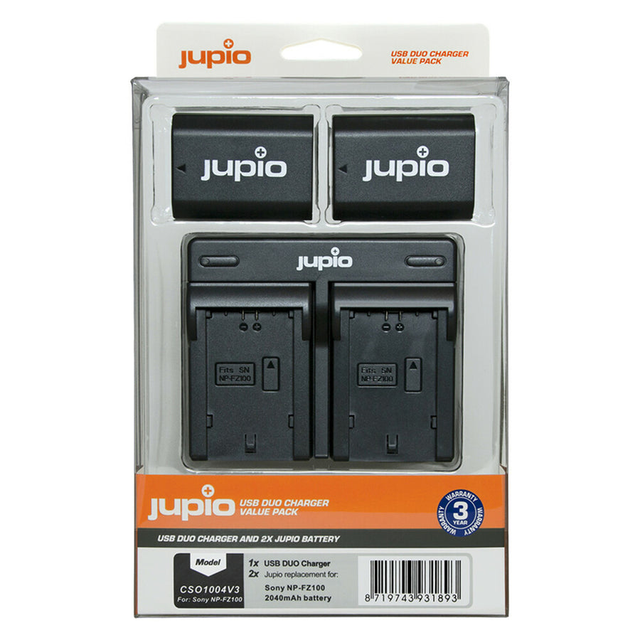 CSO1004V3 - JUPIO BATTERY CHARGER KIT DUAL 2X NP-FZ100 2040MAH FOR SONY ALPHA DIGITAL CAMERAS