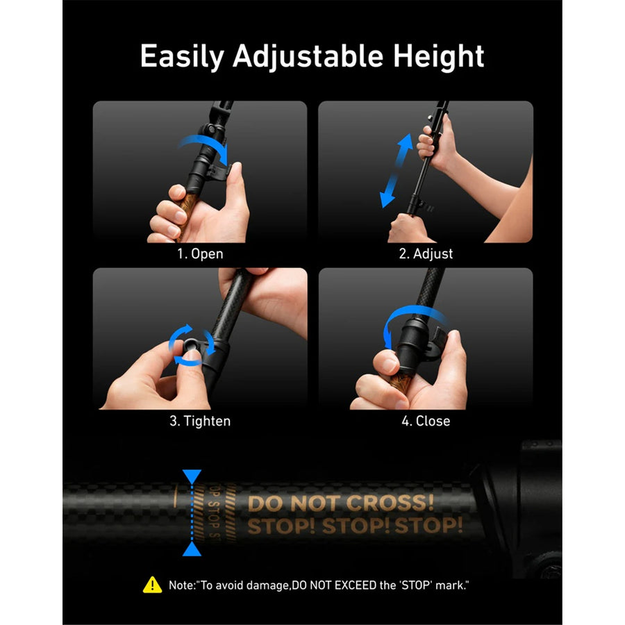 Telesin TrekShot 3-in-1 Carbon Fiber Selfie Stick Multifunctional Hiking Trekking Pole with Hidden Tripod & 10M Bluetooth Remote