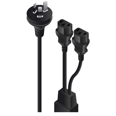 Alogic MF-AUS3P2C13-02 AUS 3-Pin to 2x IEC C13 Cable - 2m - Black Y Splitter