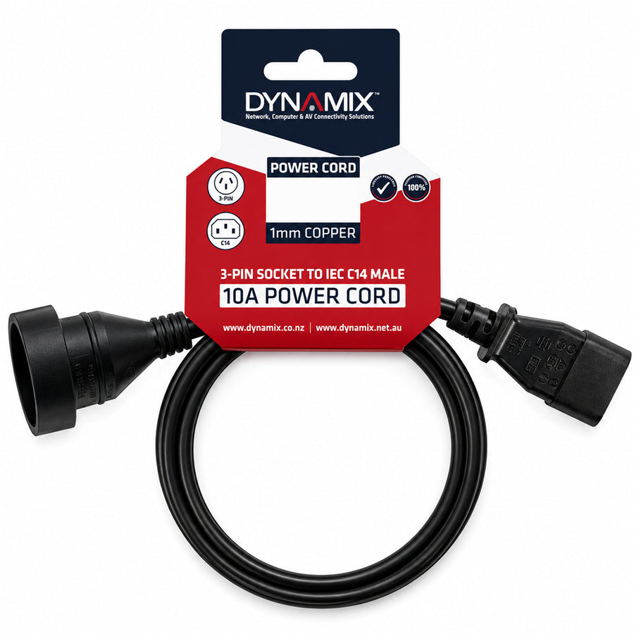 DYNAMIX C-POWERUPS - 0.5m 3-Pin Socket to IEC C14 Male Connector. 10A. Power Cord.