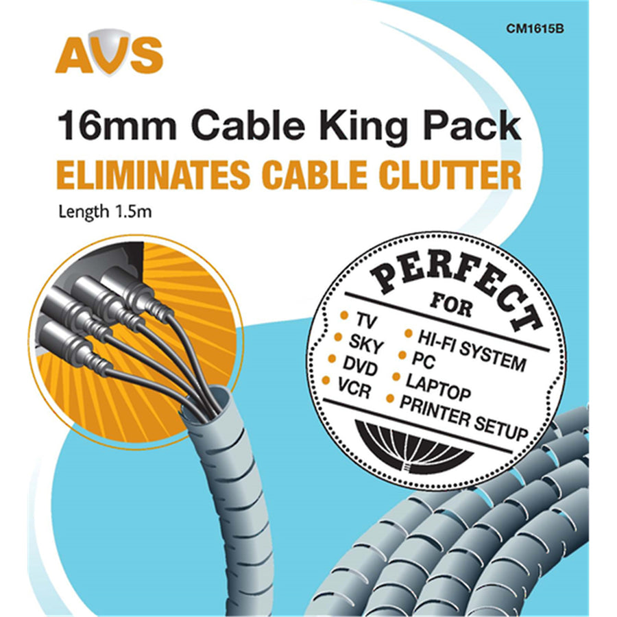 AVS CM1615B Cable Management Pack 16mm, 1.5m Black Finish