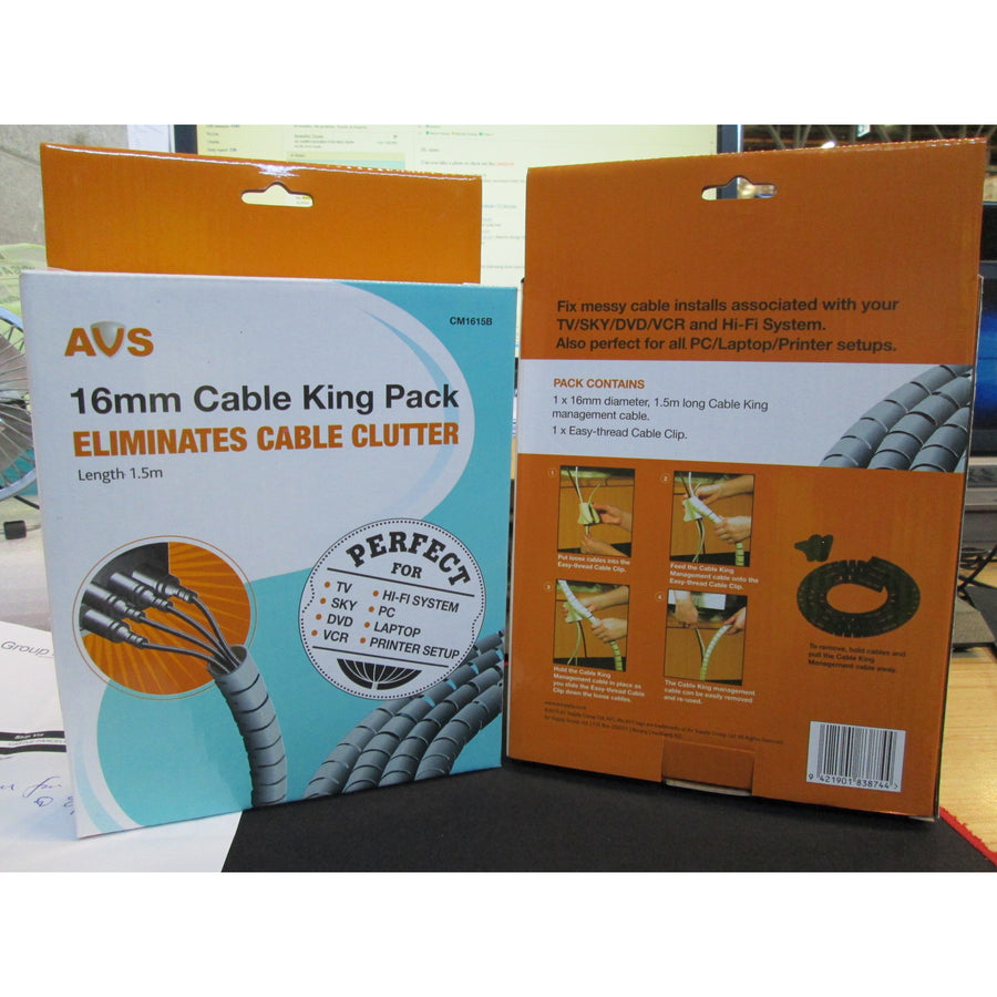 AVS CM1615B Cable Management Pack 16mm, 1.5m Black Finish
