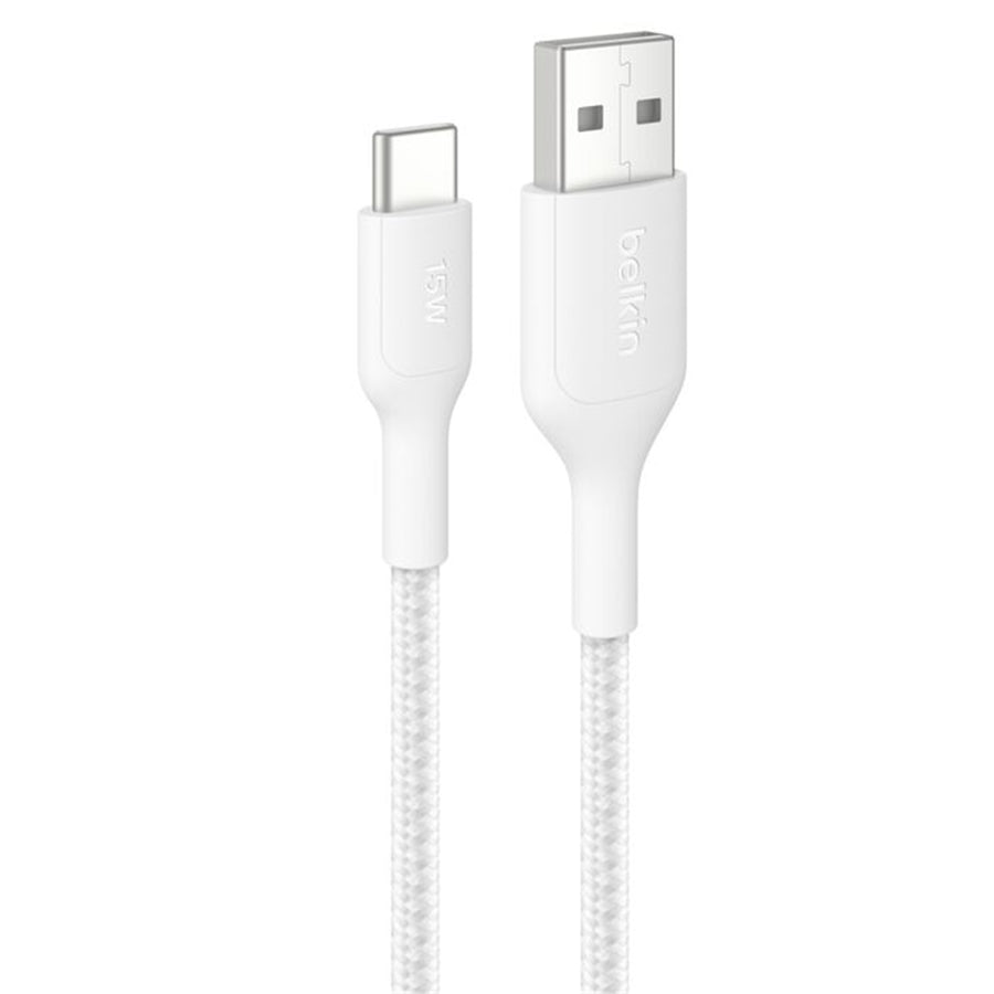 Belkin BoostCharge geflochtenes USB-A-auf-USB-C-2.0-Kabel – 1 m – Weiß