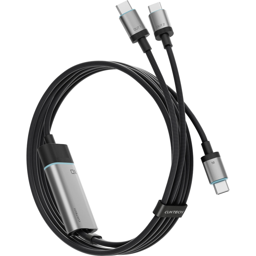 CUKTECH 100W 5A 1.35m USB-C to 2 USB-Cs Fast Charging Braided Cable - Black-