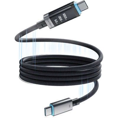 CUKTECH 240W 6A 1.5m USB-C to USB-C Magnetic Digital Display Fast Charging Braided Cable - Black -