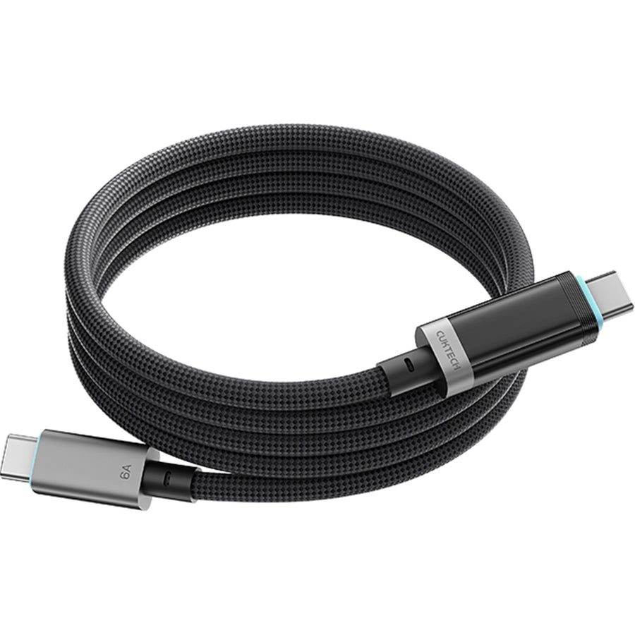 CUKTECH 240W 6A 1.5m USB-C to USB-C Magnetic Digital Display Fast Charging Braided Cable - Black -
