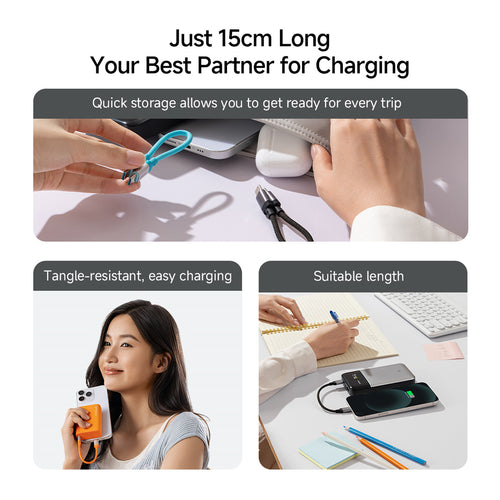 CUKTECH 240W 6A 15cm USB-C to USB-C Magnetic Ports Fast Charging Braided Cable - White -