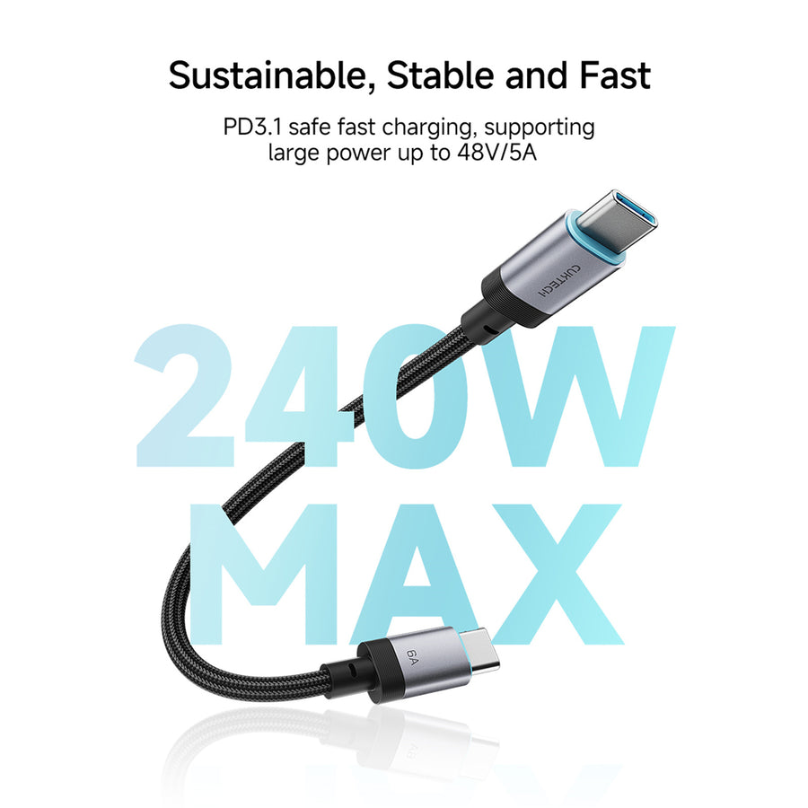 CUKTECH 240W 6A 15cm USB-C to USB-C Magnetic Ports Fast Charging Braided Cable - White -