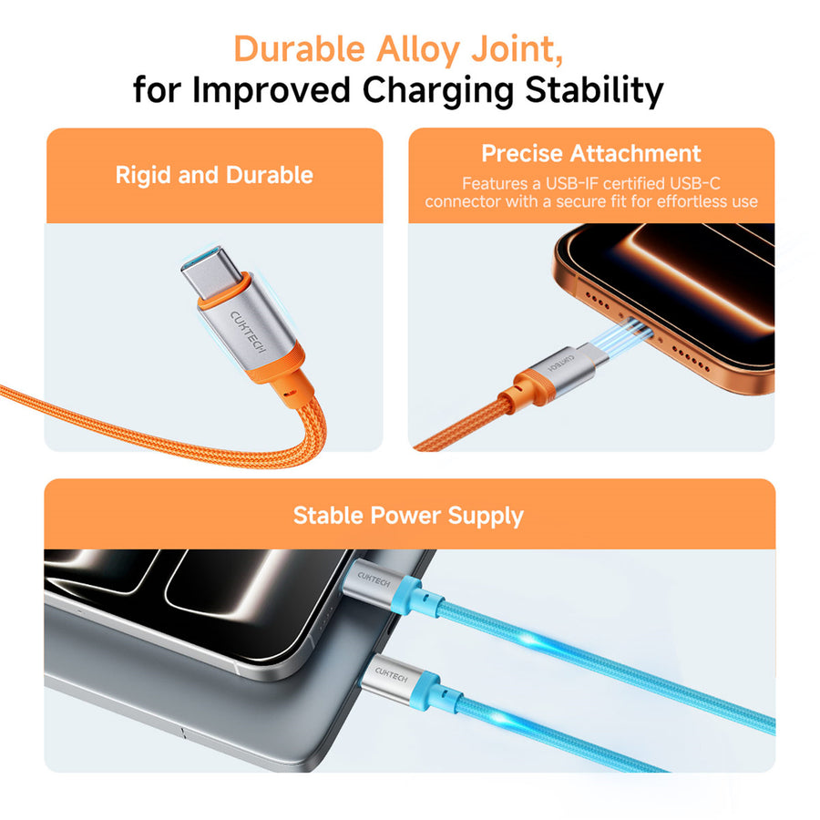 CUKTECH 240W 6A 1.5m USB-C to USB-C Fast Charging Braided Cable - Black -