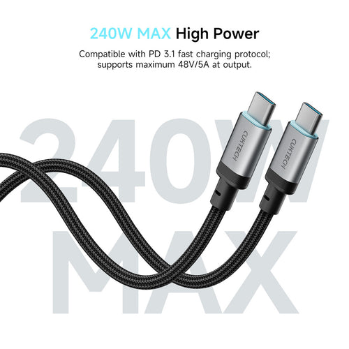 CUKTECH 240W 6A 1.5m USB-C to USB-C Fast Charging Braided Cable - Blue -