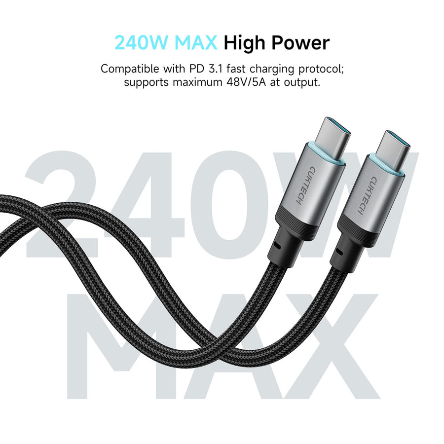 CUKTECH 240W 6A 1.5m USB-C to USB-C Fast Charging Braided Cable - Orange -