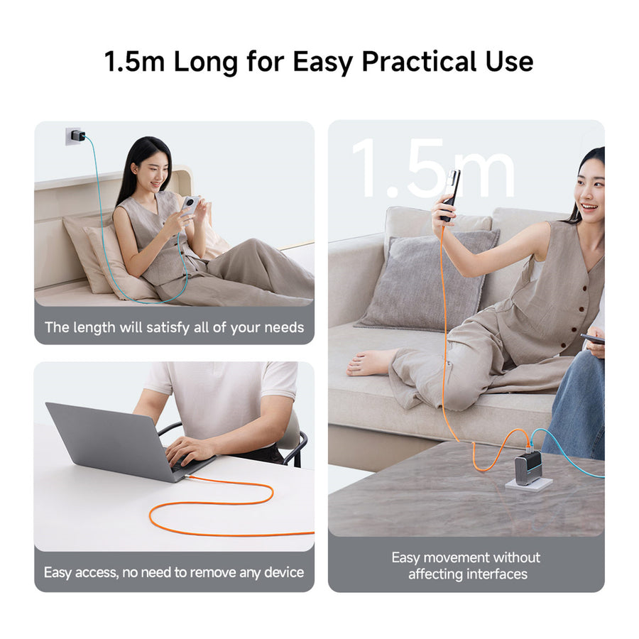 CUKTECH 240W 6A 1.5m USB-C to USB-C Fast Charging Braided Cable - Orange -