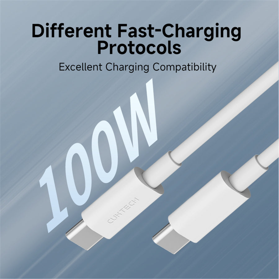CUKTECH 100W 5A 1.5m USB-C to USB-C Fast Charge Cable - White -
