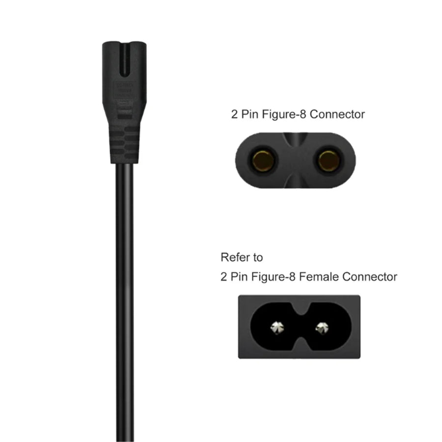 Cruxtec 2Pin Male to IEC-C7 Female Power Cable - 2m - SAA Approved - AU/NZ