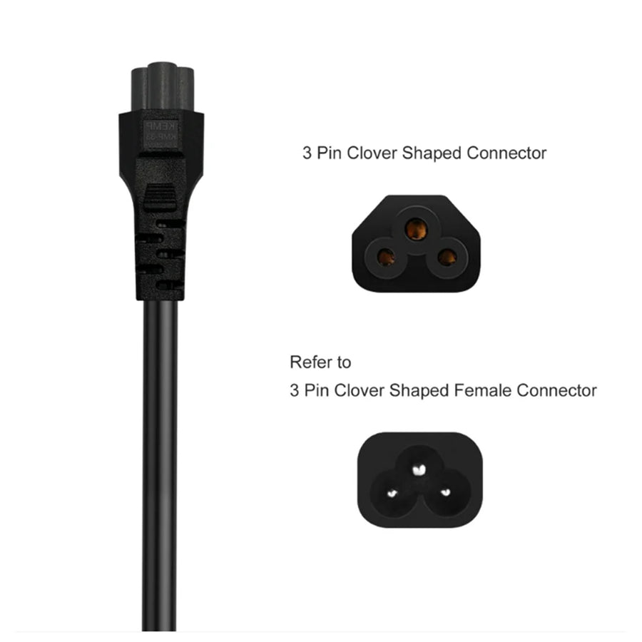 Cruxtec 3Pin Male to IEC-C5 Clover Shaped Female Power Cable - 1m -  SAA Approved - AU/NZ