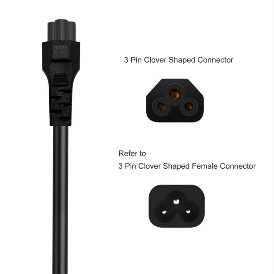 Cruxtec 3Pin Male to IEC-C5 Clover Shaped Female Power Cable - 2m - SAA Approved - AU/NZ